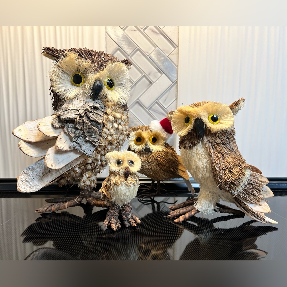 Hand Crafted Wooden Owls decor bundle